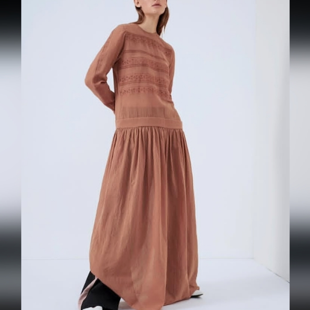 Matin Lace panel Maxi dress in Tan